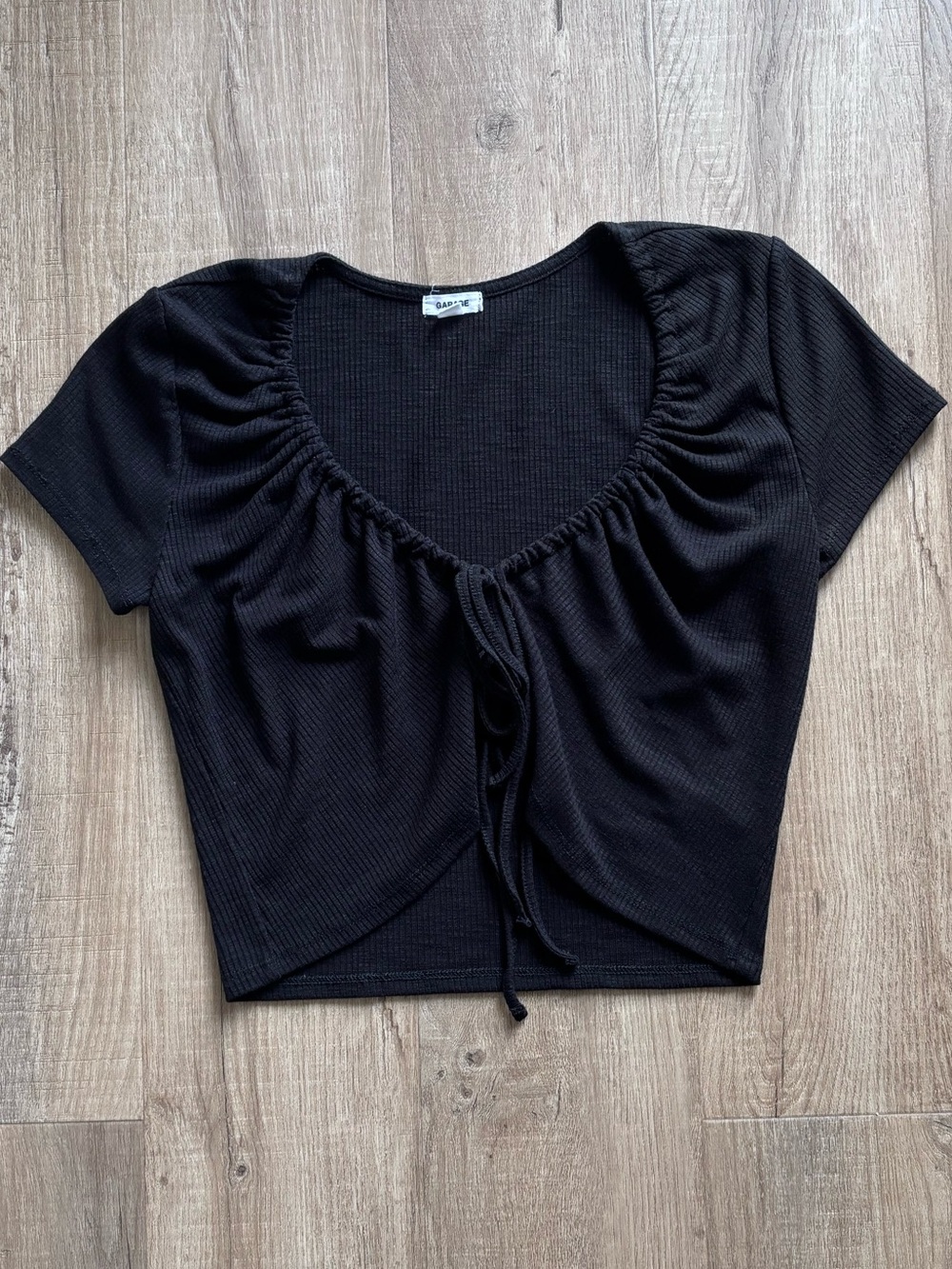 Garage Black Tie-Front Crop Top